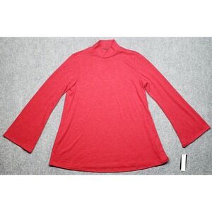 New Directions Women's Knit Top Medium M Red Mock Neck Long Sleeve Casual Blouse